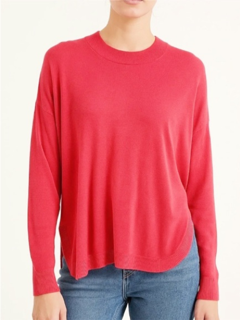 J. Crew Pink Linen Blend Curved Hem Crewneck Sweater, Size Medium